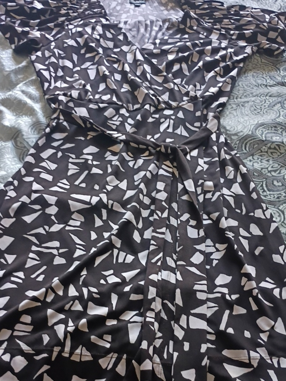 Soho Black and White Abstract Midi Wrap Dress